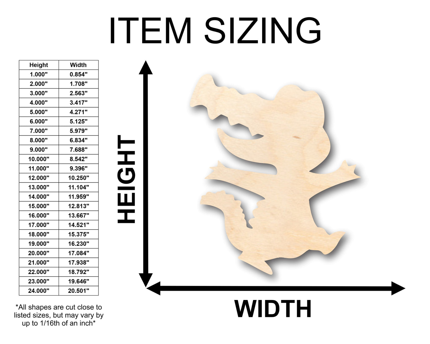 Unfinished Wood Cute Alligator Shape - Craft - up to 46" DIY