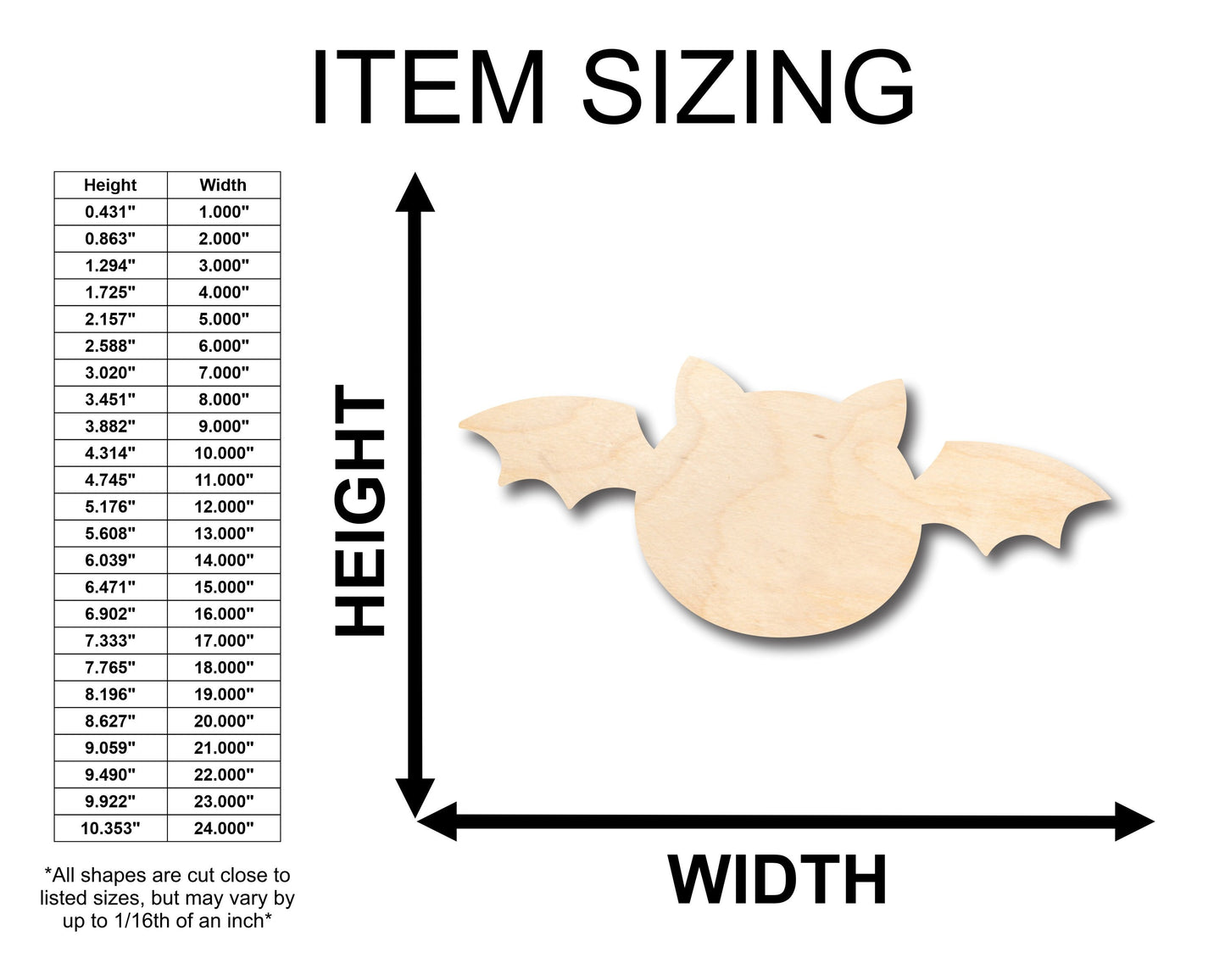 Unfinished Wood Cute Bat Shape - Craft - up to 46" DIY
