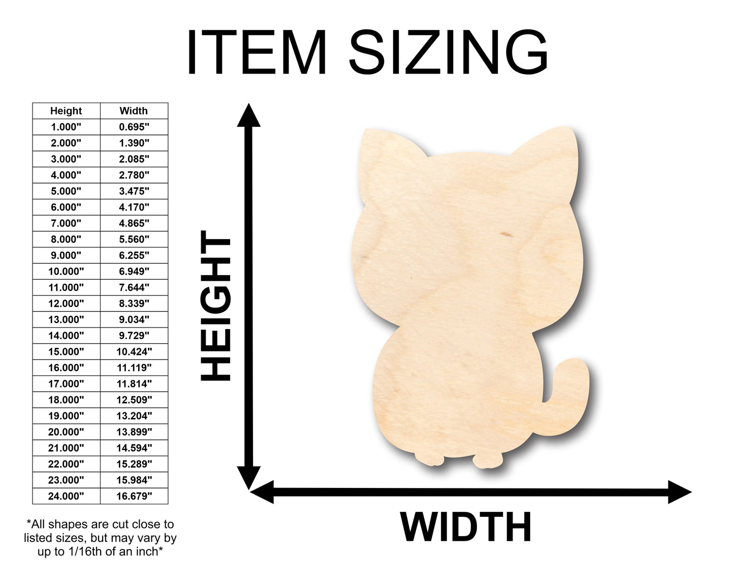 Unfinished Wood Cute Cat Shape - Craft - up to 46" DIY
