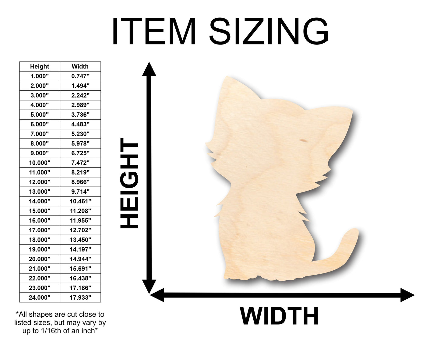 Unfinished Wood Cute Cat Shape - Craft - up to 46" DIY