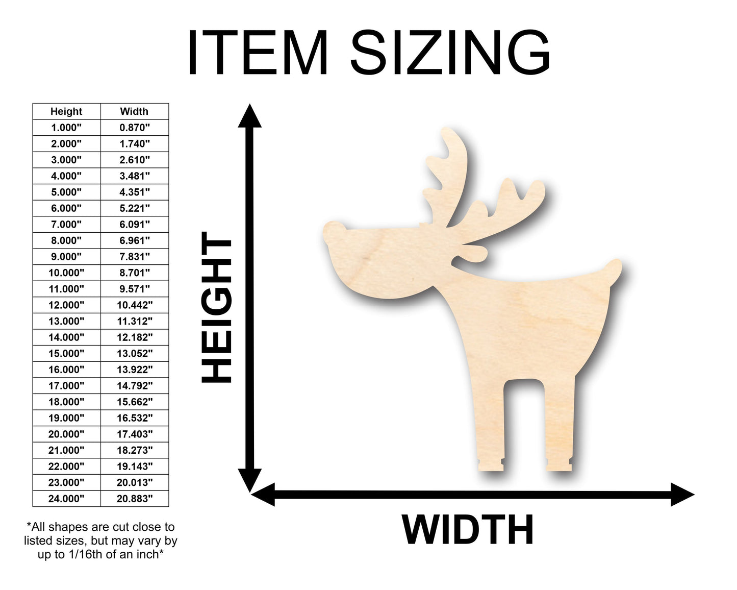 Unfinished Wood Cute Deer Moose Shape - Craft - up to 46" DIY
