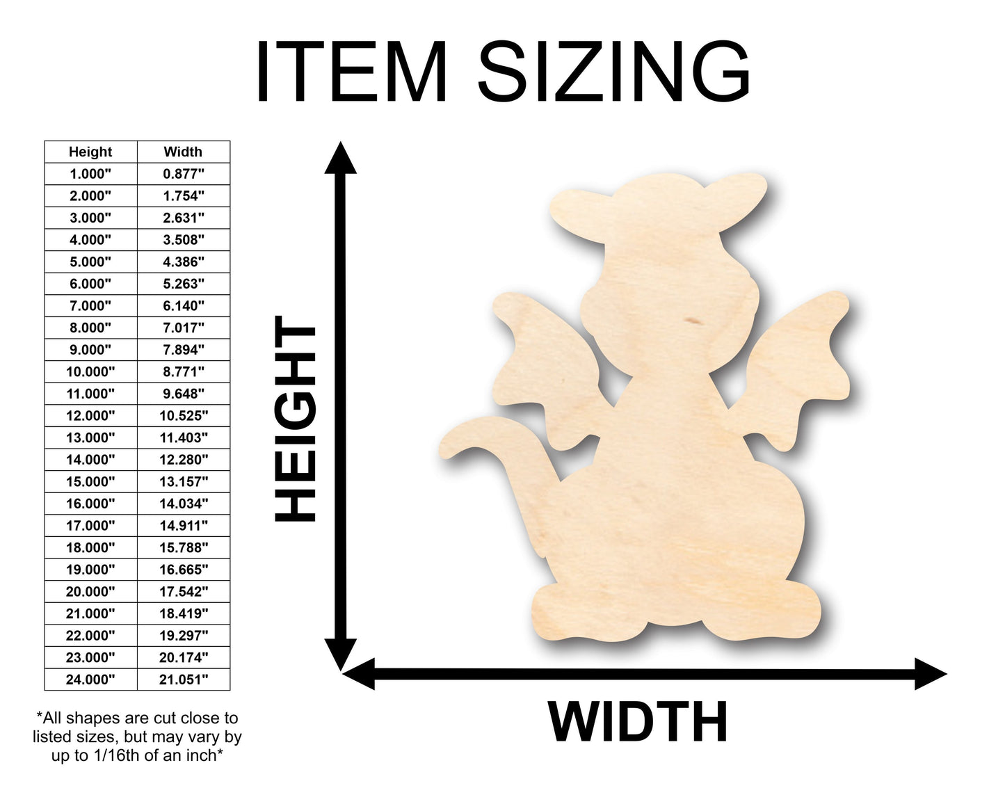 Unfinished Wood Cute Dragon Shape - Craft - up to 46" DIY