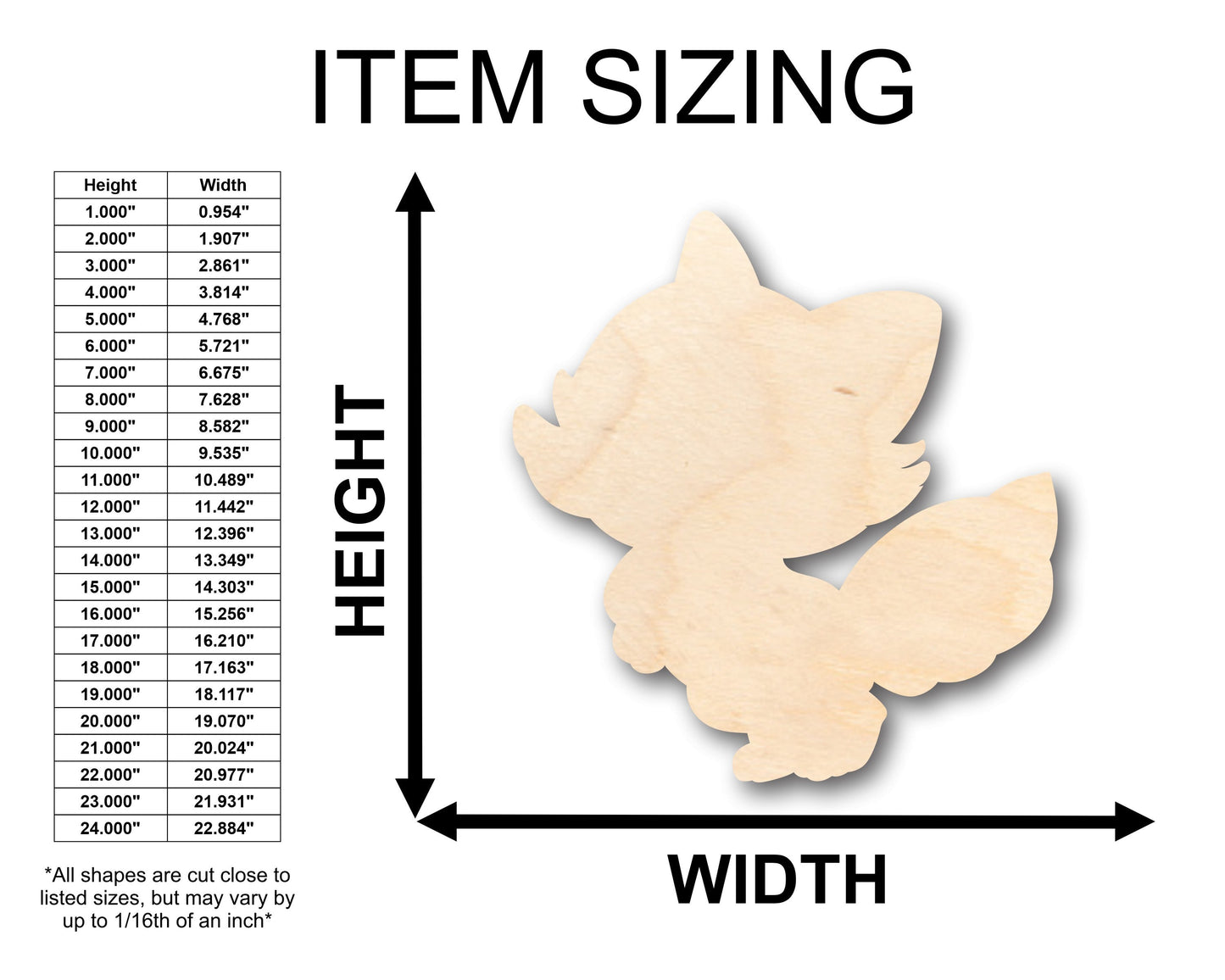 Unfinished Wood Cute Fox Shape - Craft - up to 46" DIY