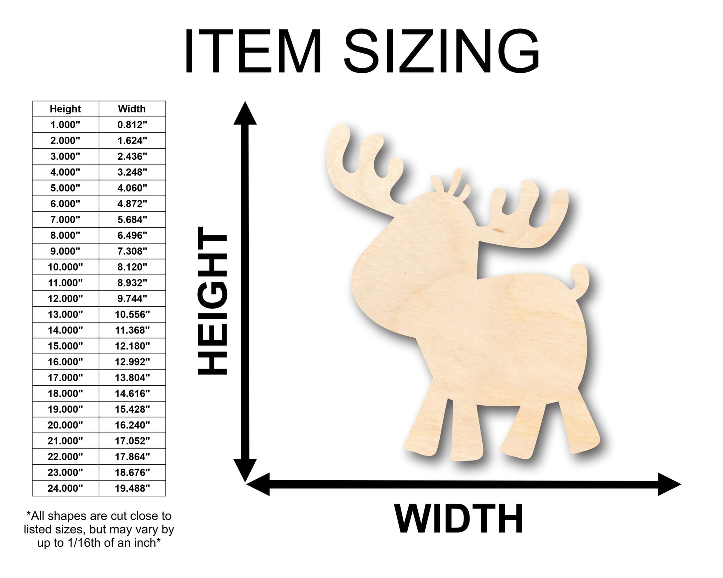 Unfinished Wood Cute Moose Shape - Craft - up to 46" DIY