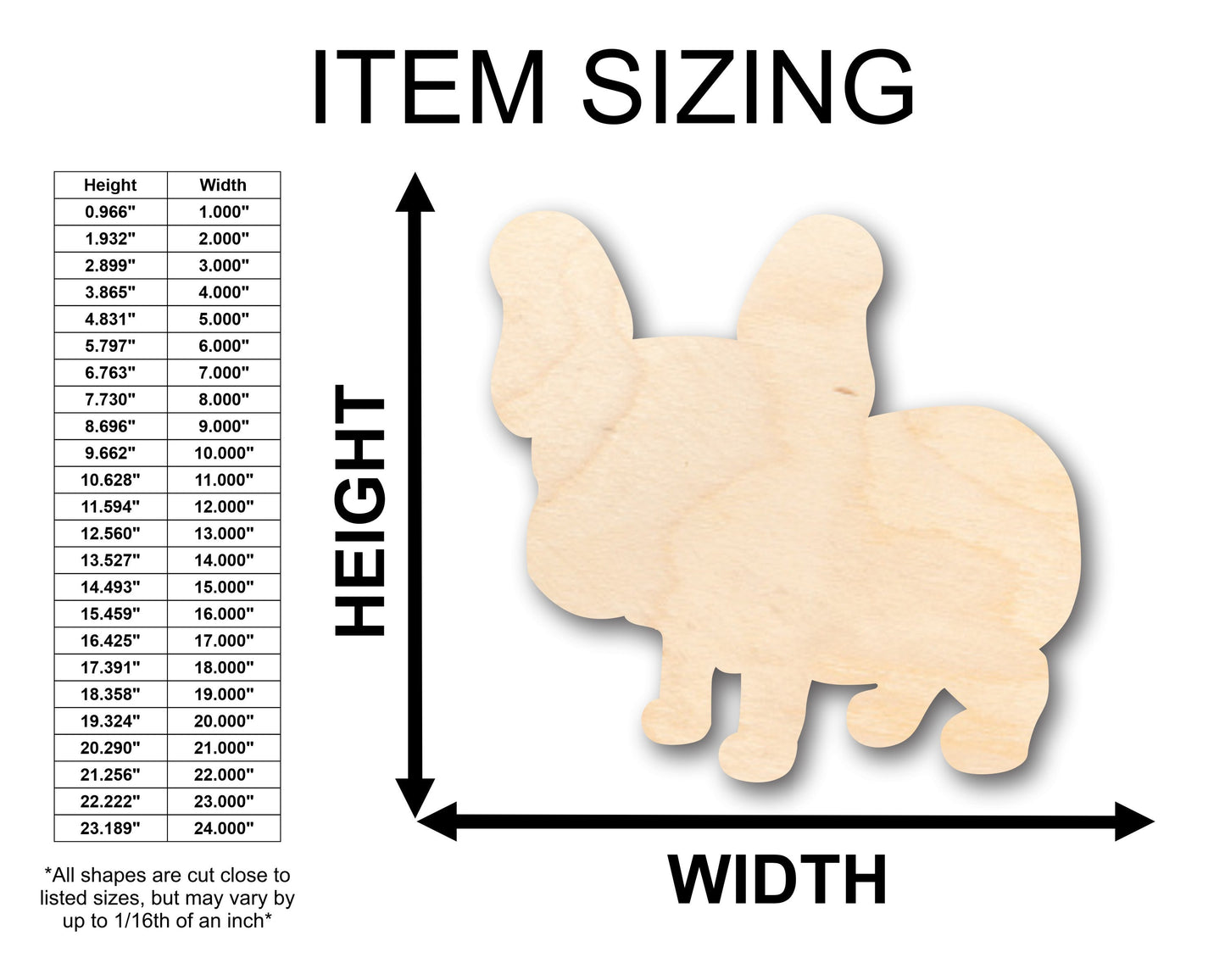 Unfinished Wood Cute Pug Dog Shape - Craft - up to 46" DIY