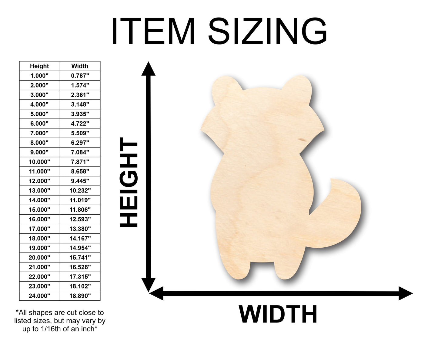 Unfinished Wood Cute Raccoon Shape - Craft - up to 46" DIY