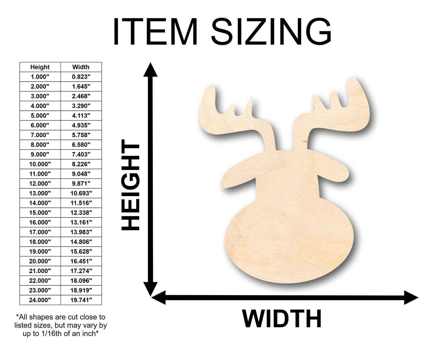Unfinished Wood Cute Reindeer Head Shape - Craft - up to 46" DIY