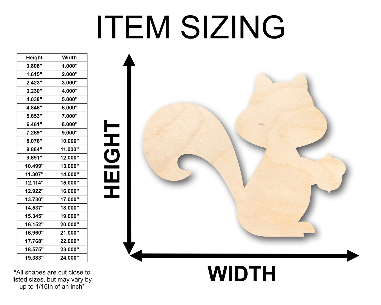 Unfinished Wood Cute Squirrel Shape - Craft - up to 46" DIY