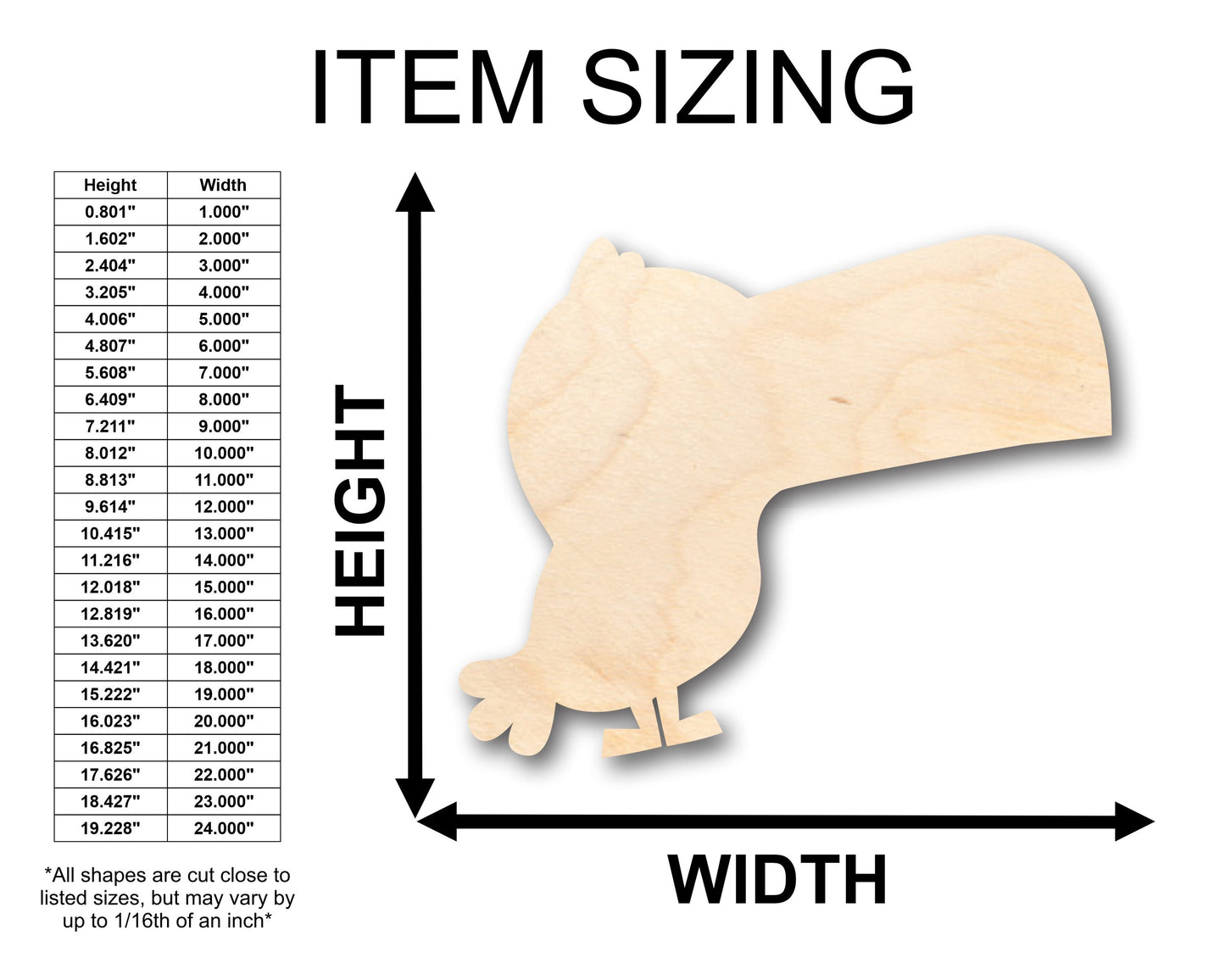 Unfinished Wood Cute Toucan Shape - Craft - up to 46" DIY