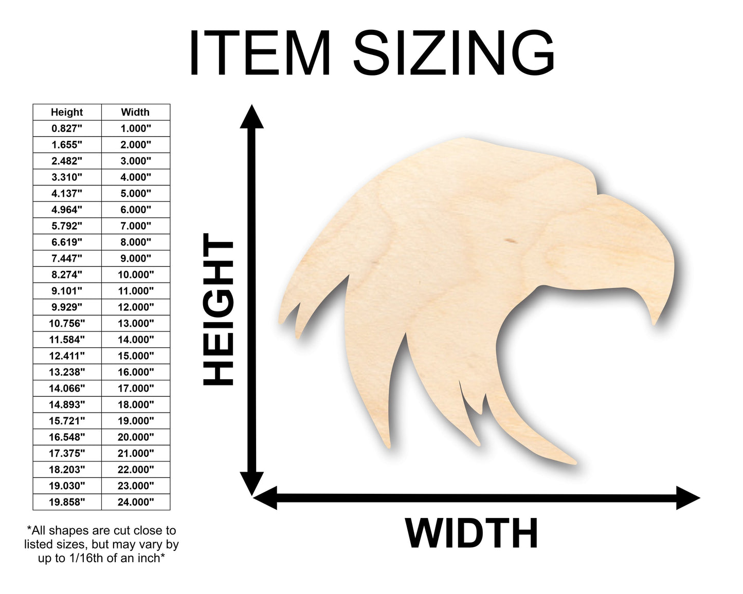 Unfinished Wood Eagle Head Patriotic Shape - Craft - up to 46" DIY