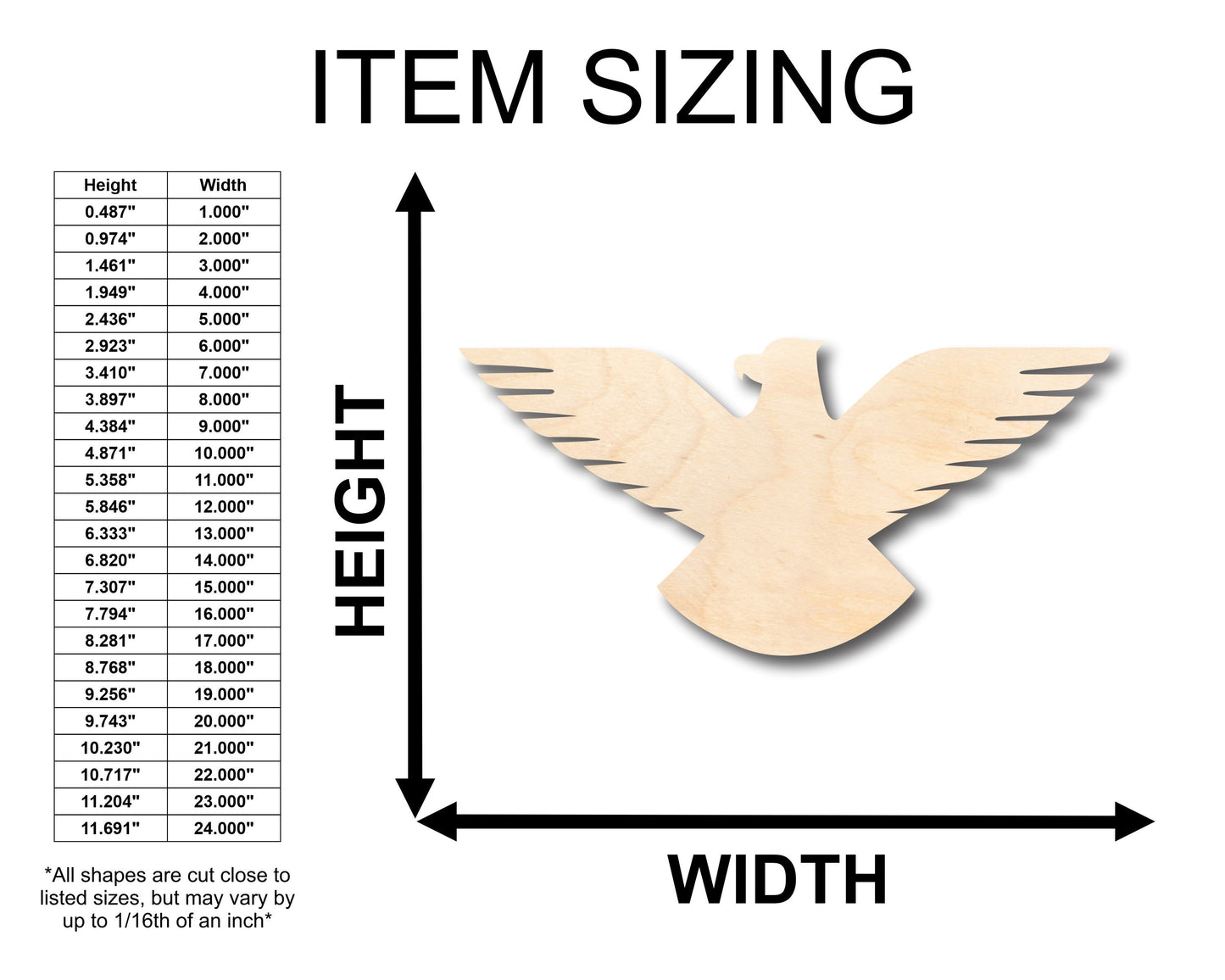 Unfinished Wood Eagle Patriotic Shape - Craft - up to 46" DIY