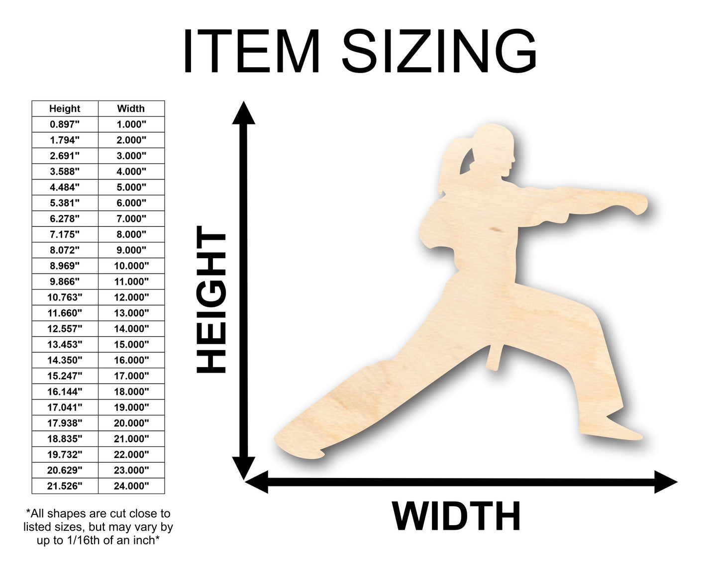Unfinished Wood Female Martial Arts Karate Shape - Craft - up to 46" DIY