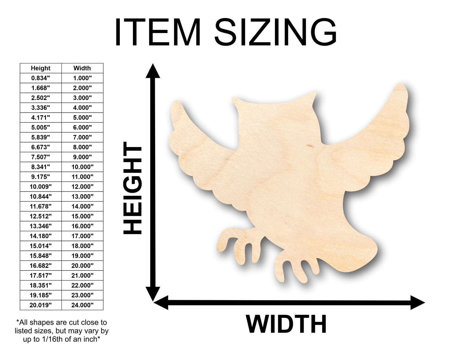 Unfinished Wood Flying Owl Shape - Craft - up to 46" DIY