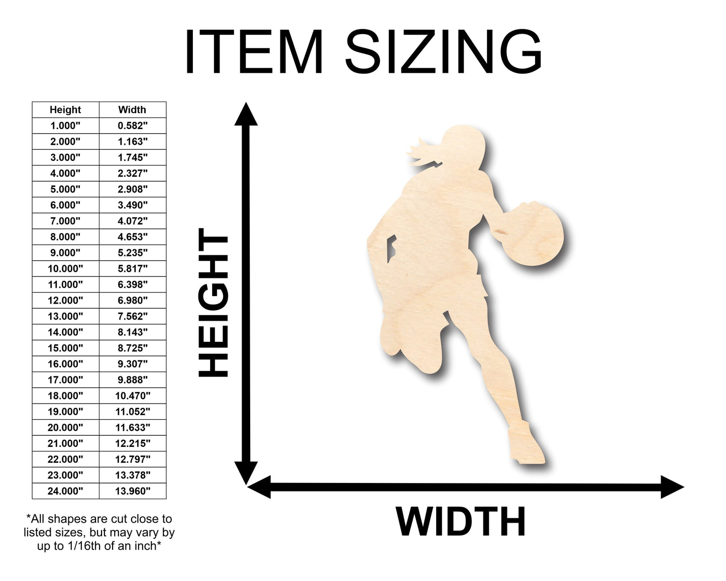 Unfinished Wood Girl Basketball Shape - Craft - up to 46" DIY