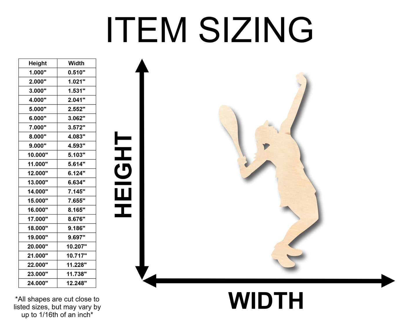 Unfinished Wood Girl Tennis Serve Shape - Craft - up to 46" DIY