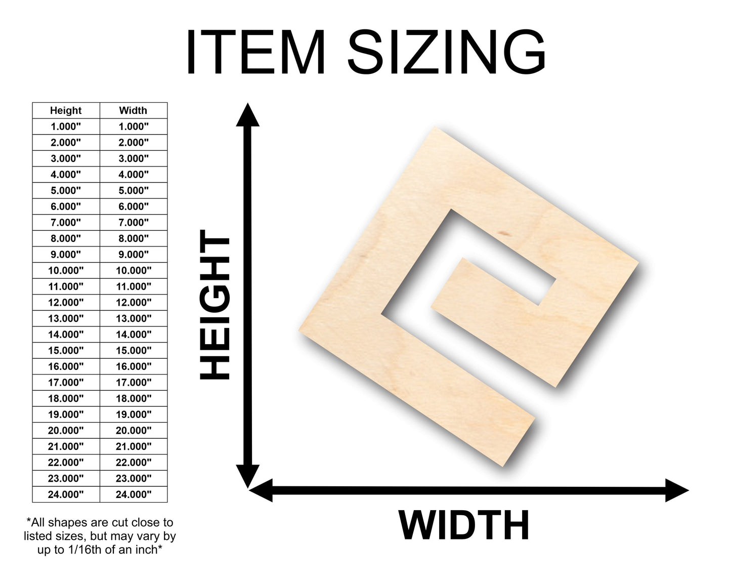 Unfinished Wood Greek Key Symbol Shape - Craft - up to 46" DIY