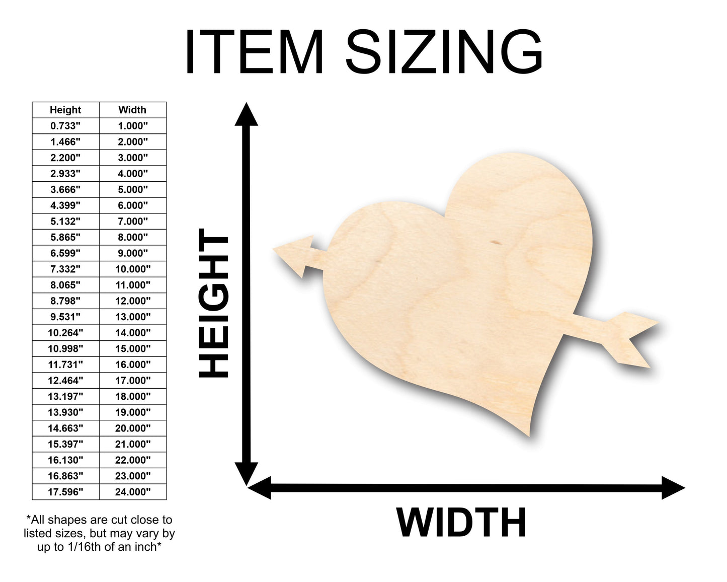 Unfinished Wood Heart Arrow Shape - Craft - up to 46" DIY