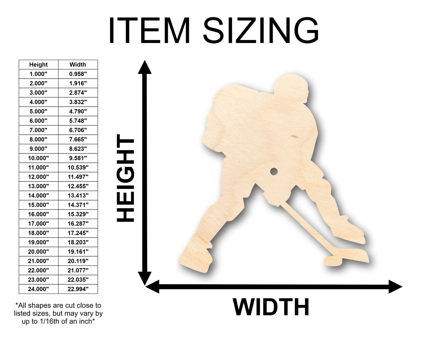 Unfinished Wood Hockey Player Shape - Craft - up to 46" DIY