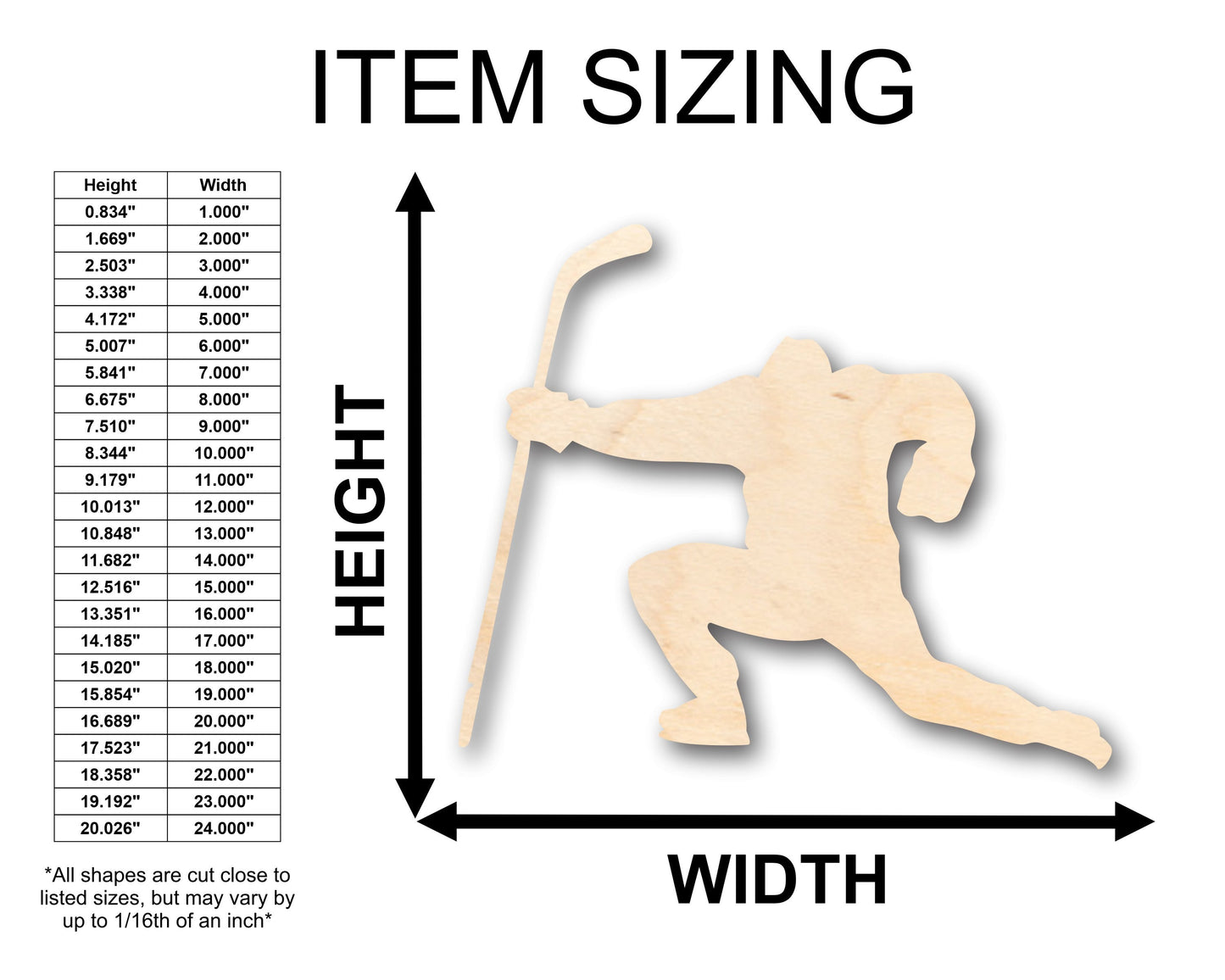 Unfinished Wood Hockey Player Shape - Craft - up to 46" DIY