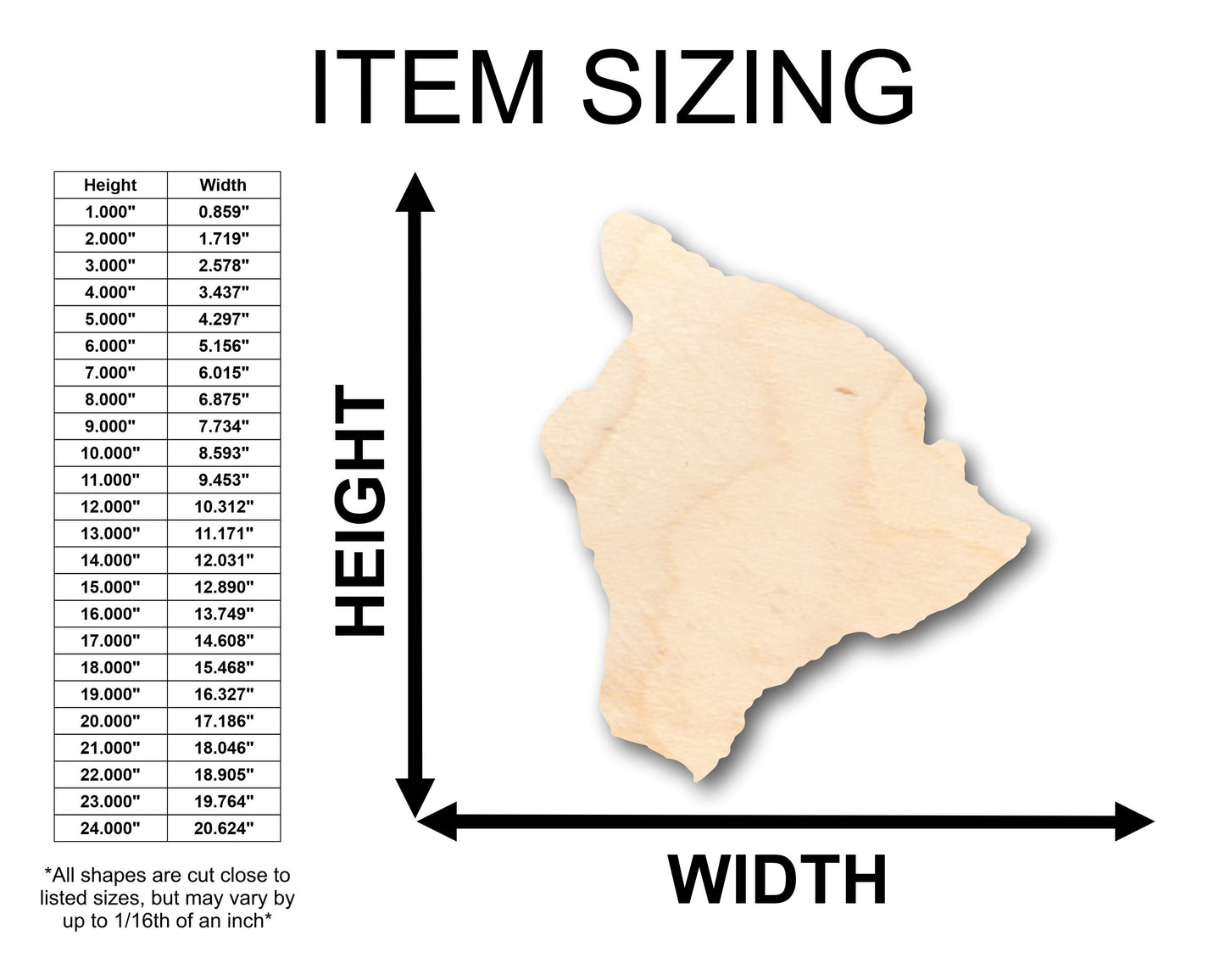 Unfinished Wood Honolulu Big Island Shape - Craft - up to 46" DIY