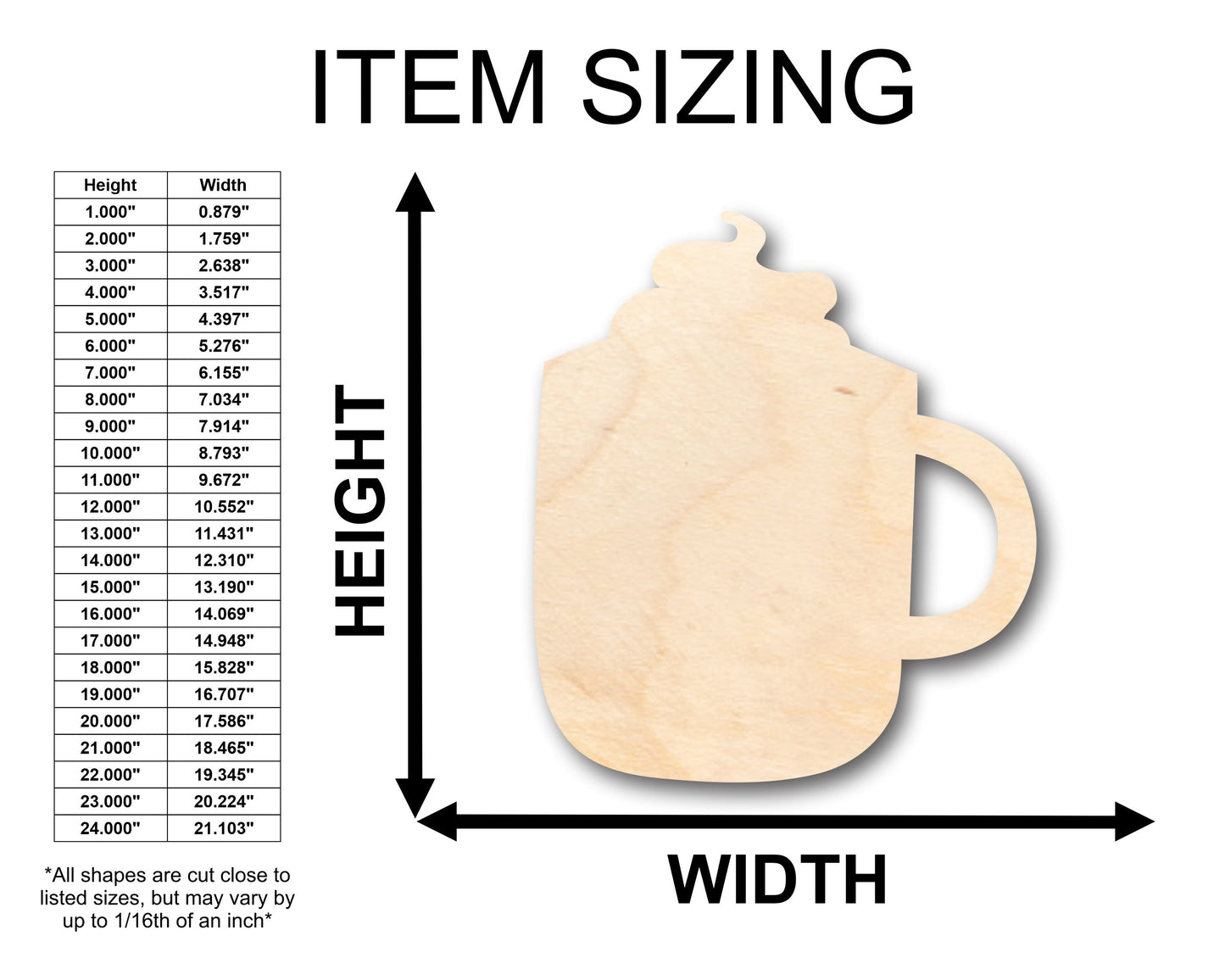 Unfinished Wood Hot Cocoa Whip Cream Shape - Craft - up to 46" DIY