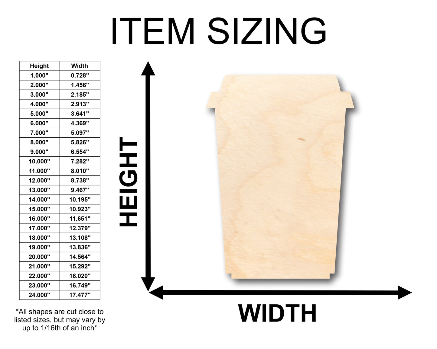 Unfinished Wood Hot Latte Shape - Craft - up to 46" DIY