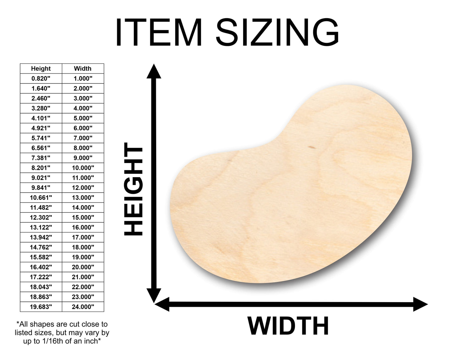 Unfinished Wood Jellybean Shape - Craft - up to 46" DIY