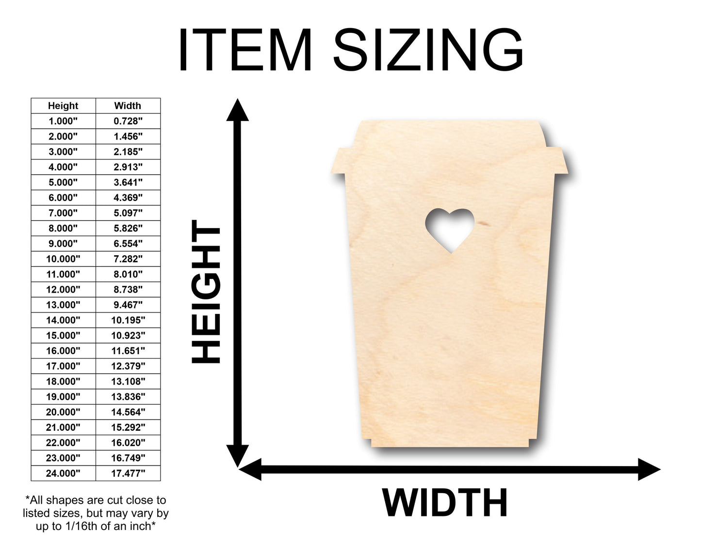 Unfinished Wood Latte Shape - Craft - up to 46" DIY