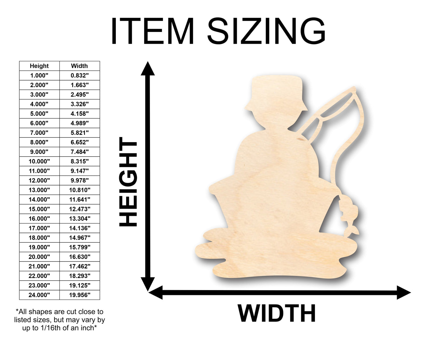 Unfinished Wood Man Fishing Shape - Craft - up to 46" DIY