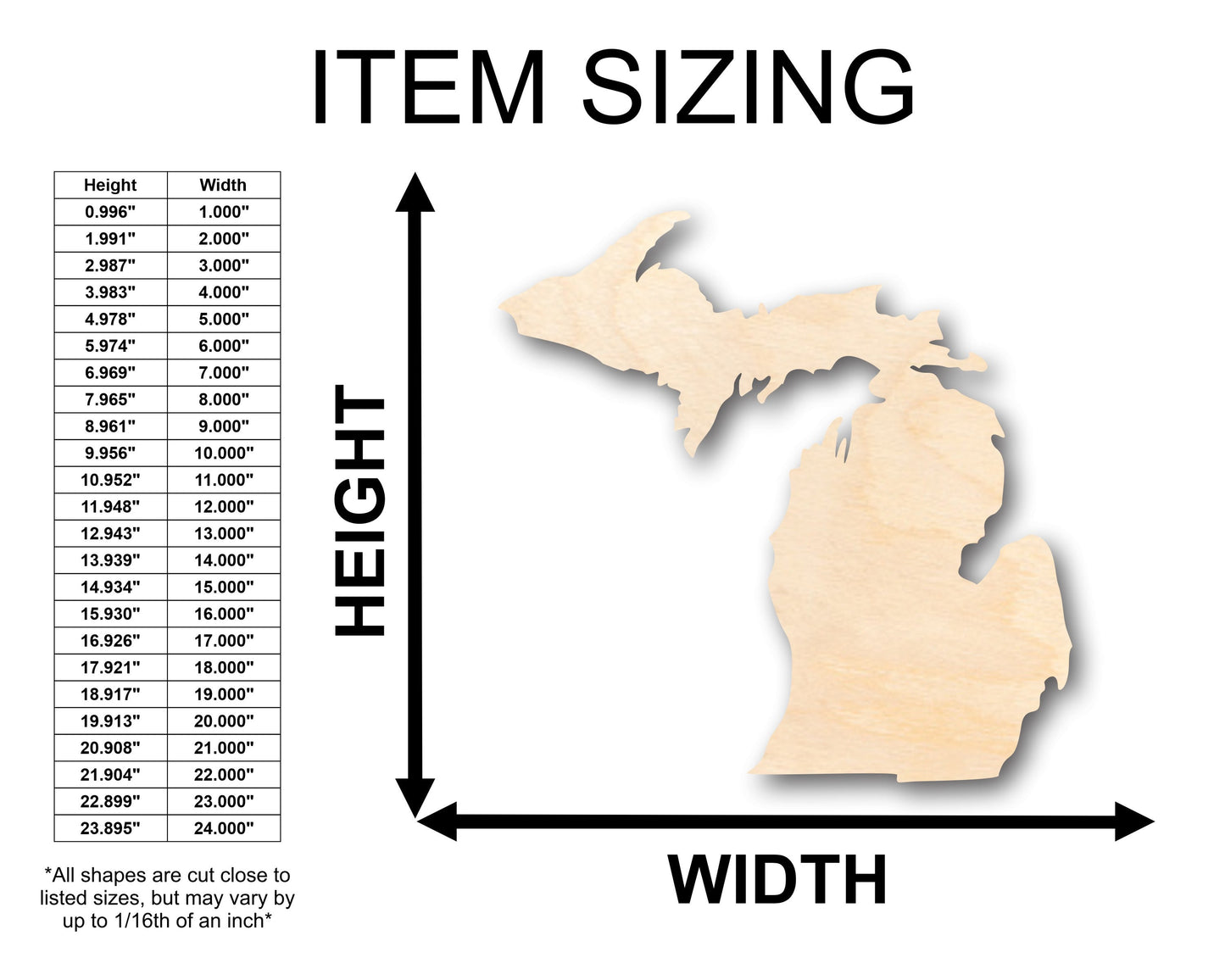 Unfinished Wood Michigan Connected Shape - Craft - up to 46" DIY