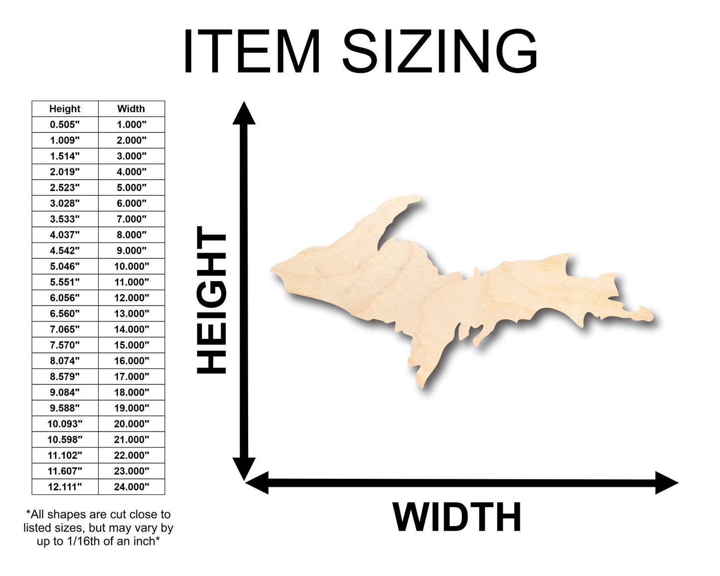 Unfinished Wood Michigan Upper Peninsula Shape - Craft - up to 46" DIY