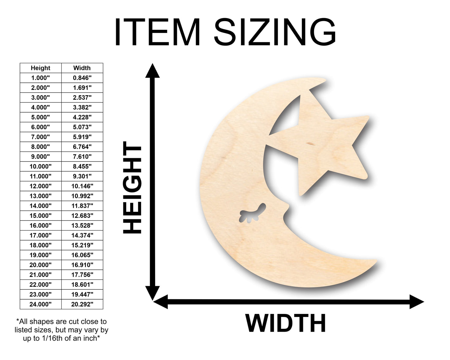 Unfinished Wood Moon & Star Shape - Craft - up to 46" DIY