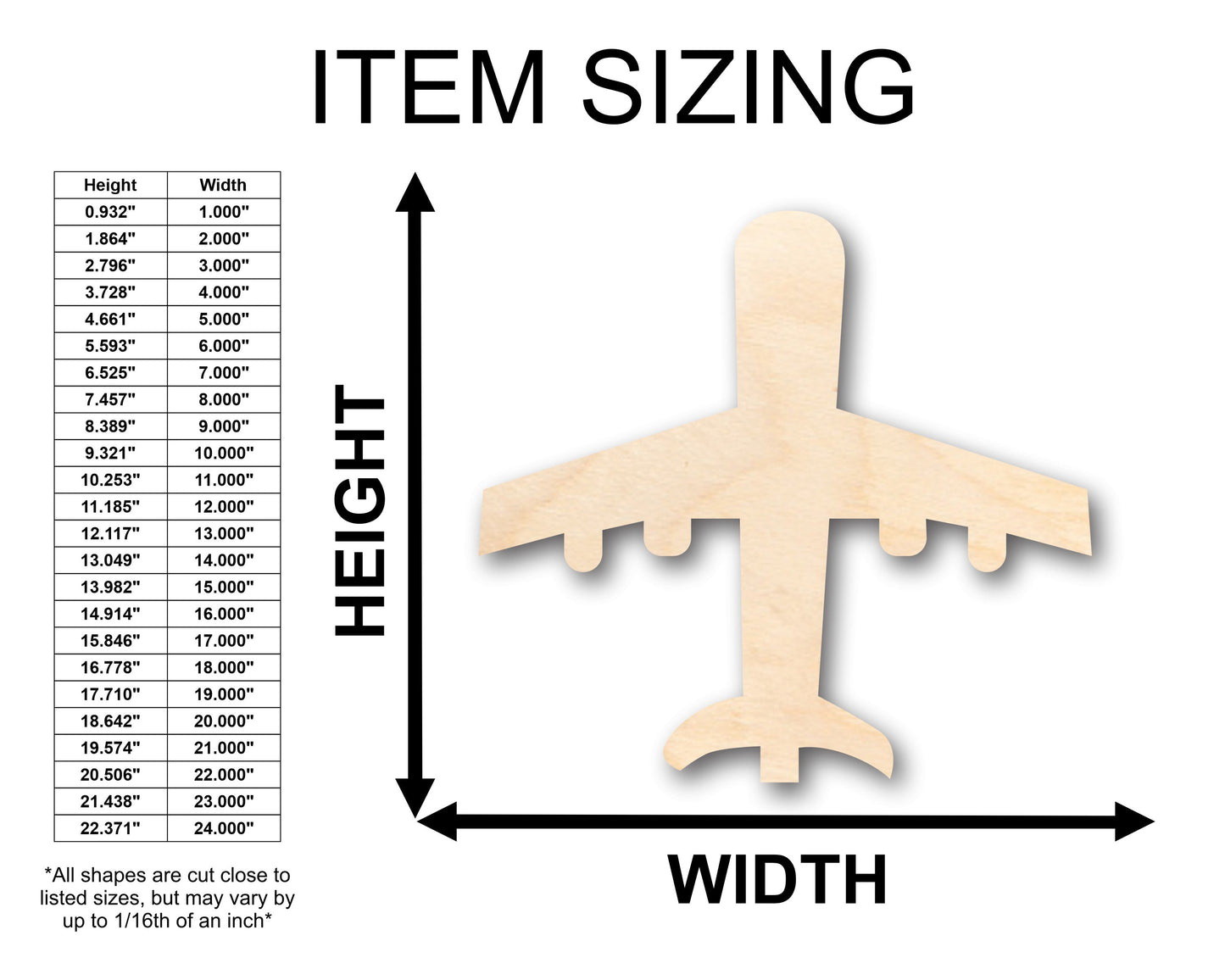 Unfinished Wood Planes Shape - Craft - up to 46" DIY