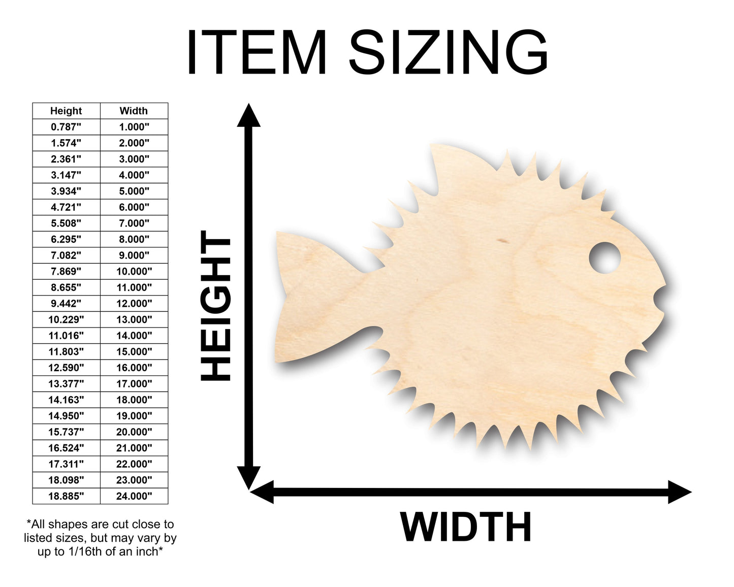 Unfinished Wood Puffer Fish Shape - Craft - up to 46" DIY
