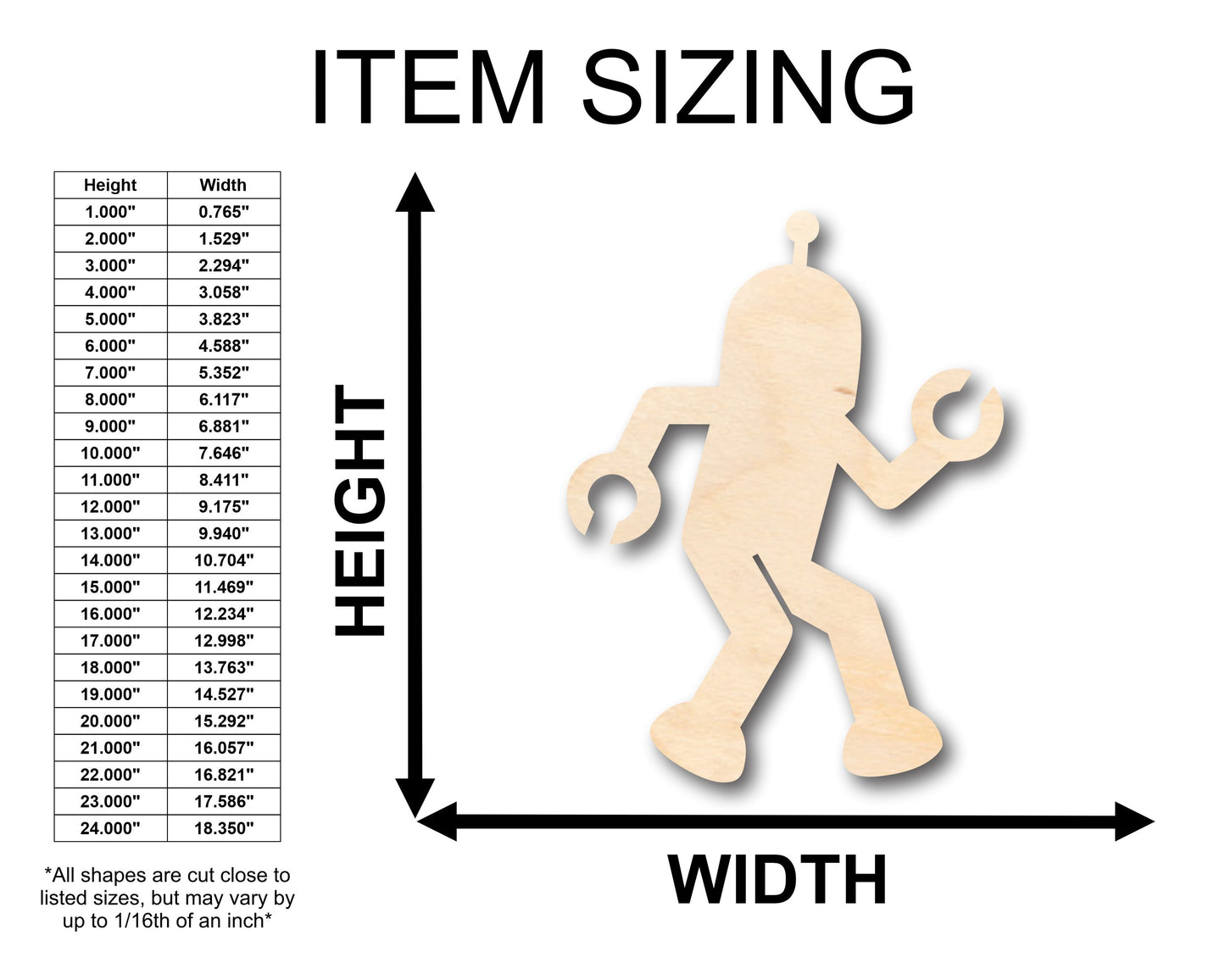 Unfinished Wood Robot Shape - Craft - up to 46" DIY