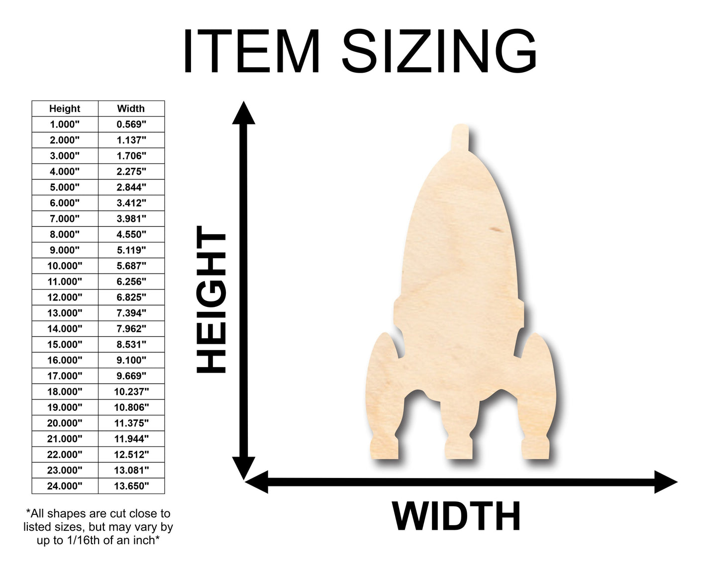 Unfinished Wood Rocket Shape - Craft - up to 46" DIY