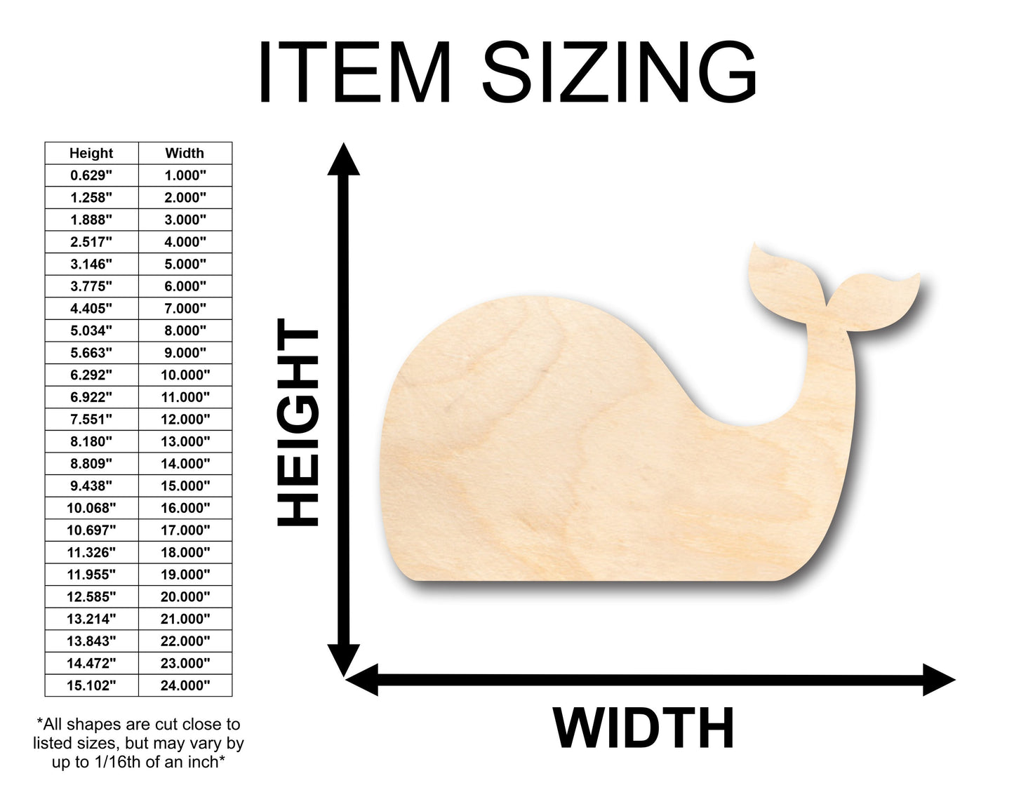 Unfinished Wood Simple Whale Shape - Craft - up to 46" DIY