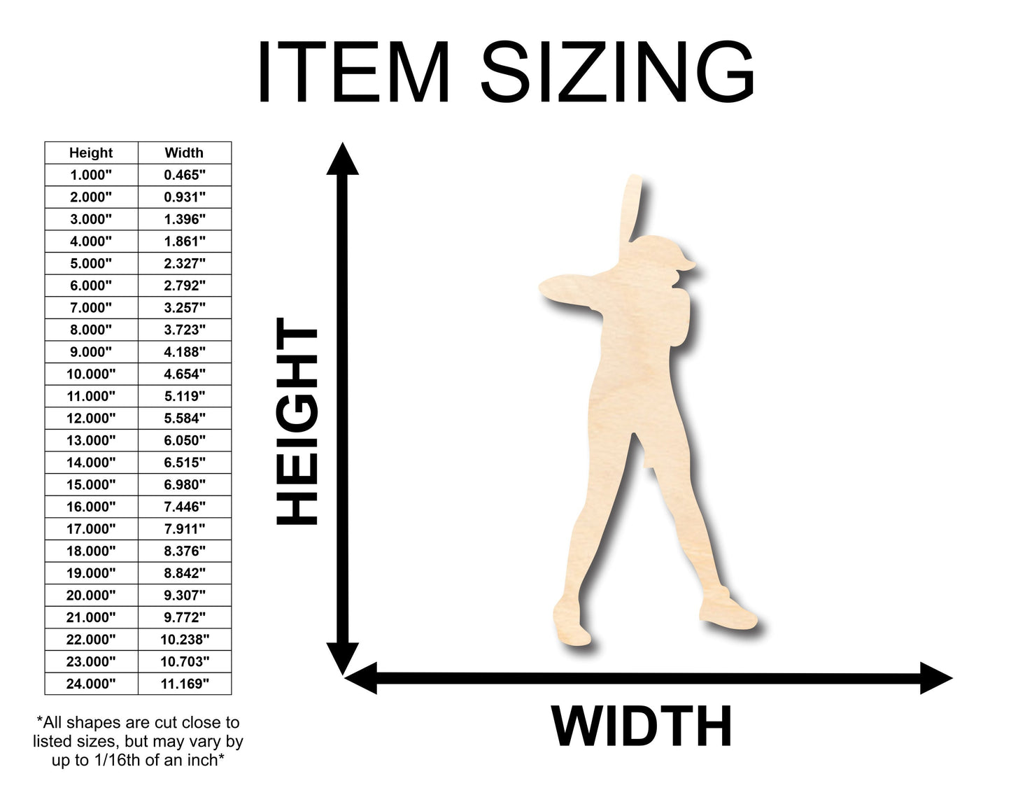 Unfinished Wood Softball Batter Shape - Craft - up to 46" DIY