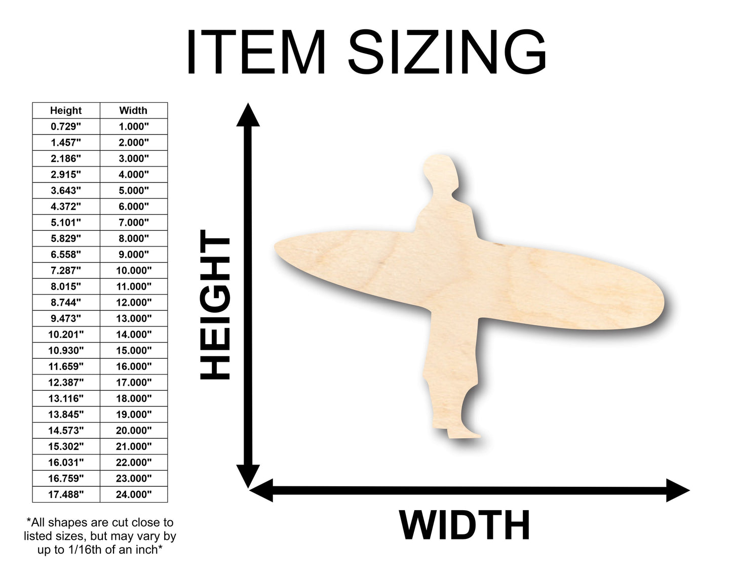 Unfinished Wood Surfer Shape - Craft - up to 46" DIY