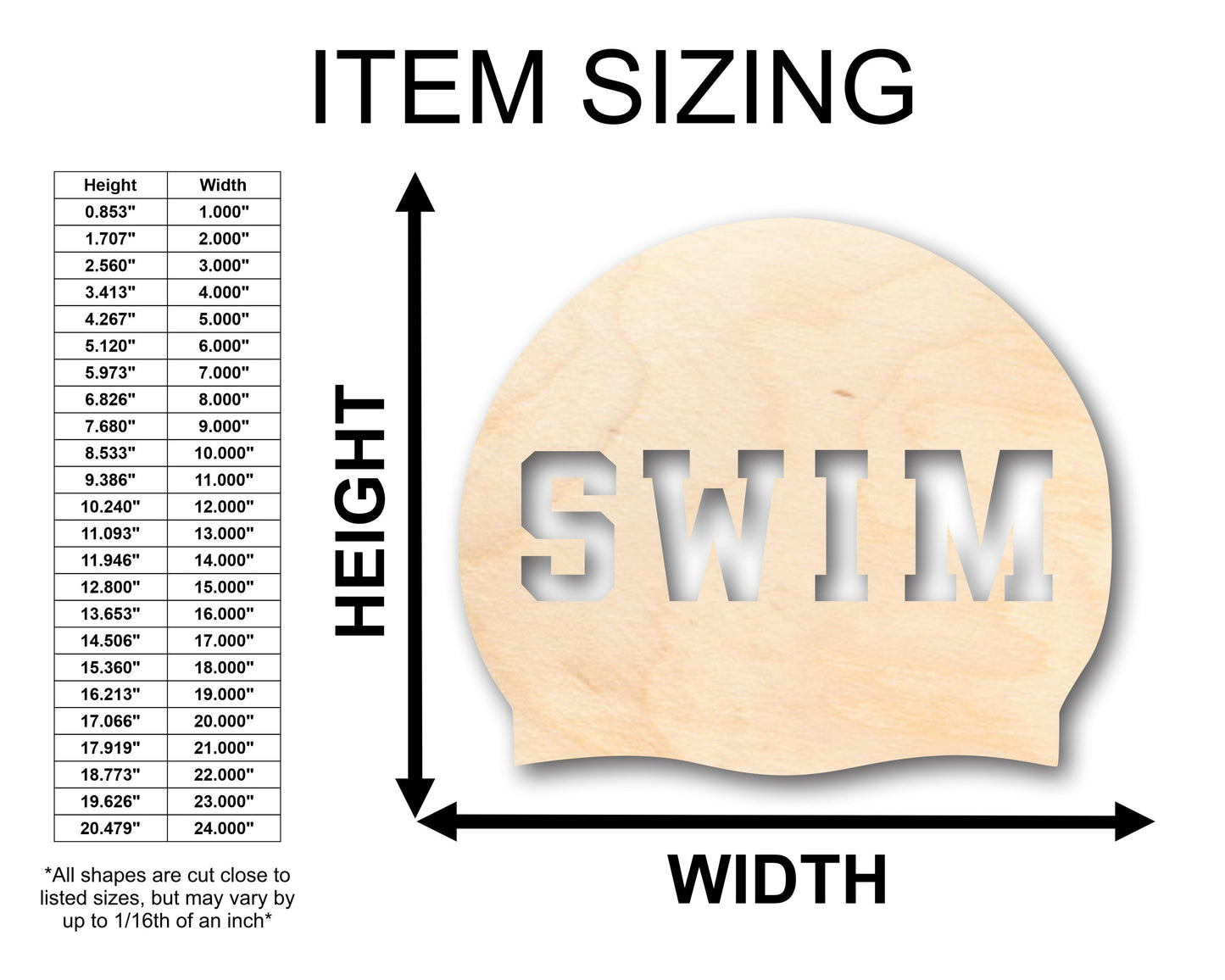Unfinished Wood Swim Cap Shape - Craft - up to 46" DIY