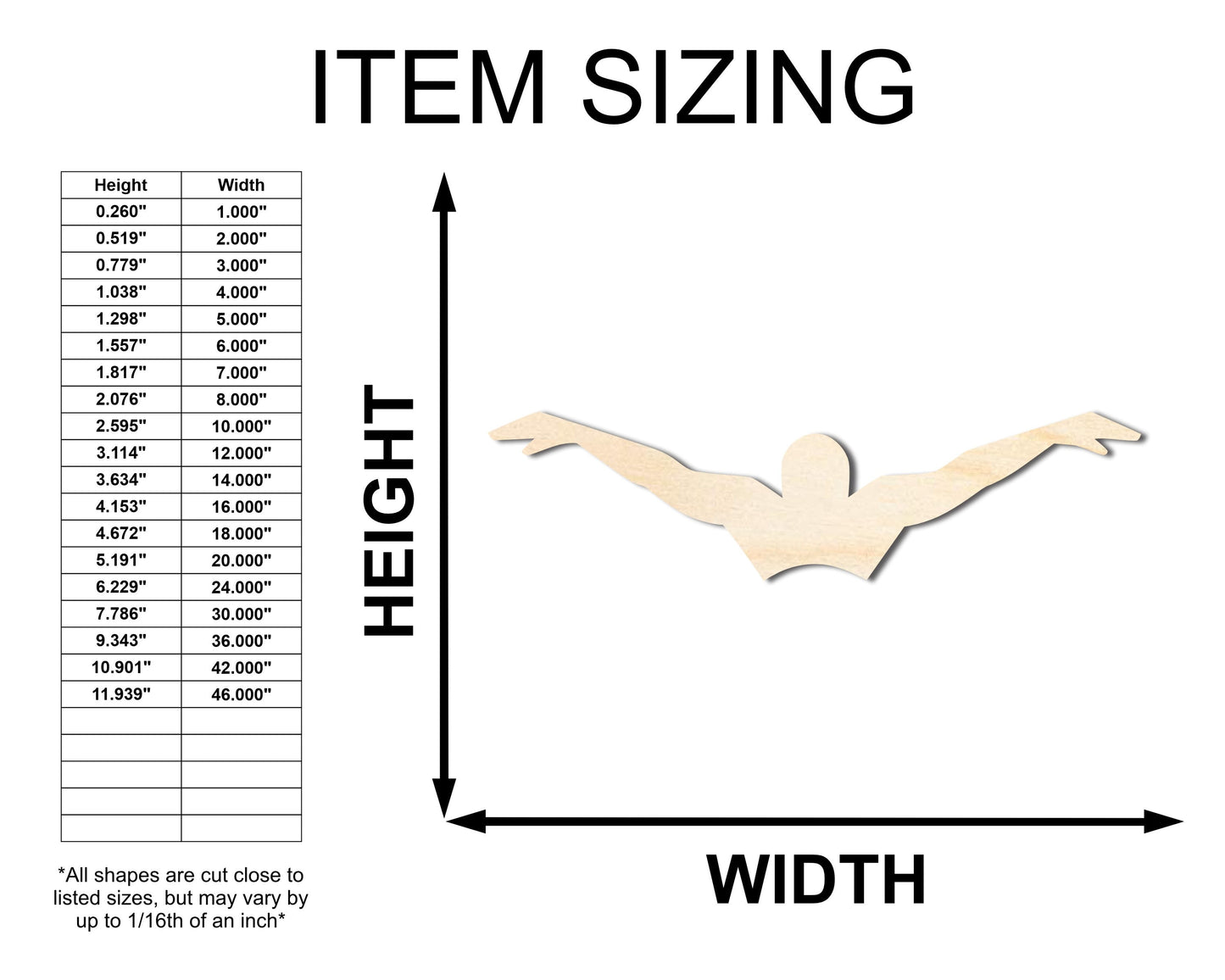 Unfinished Wood Swimming Shape - Craft - up to 46" DIY