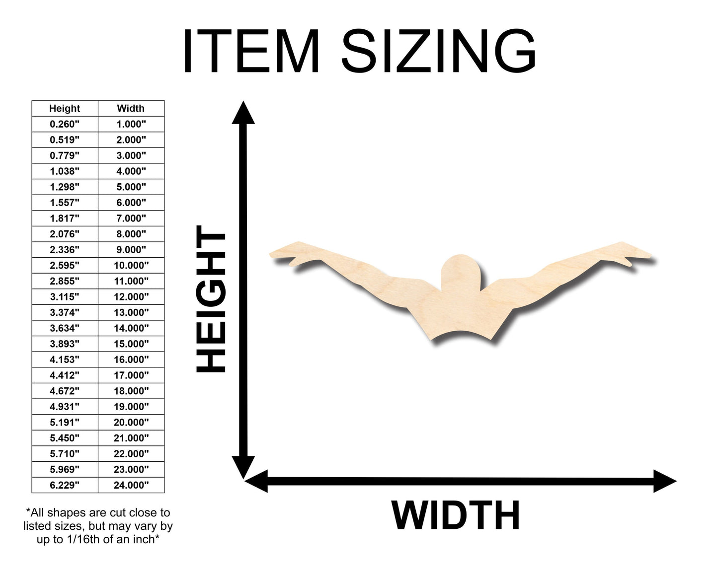 Unfinished Wood Swimming Butterfly Shape - Craft - up to 46" DIY