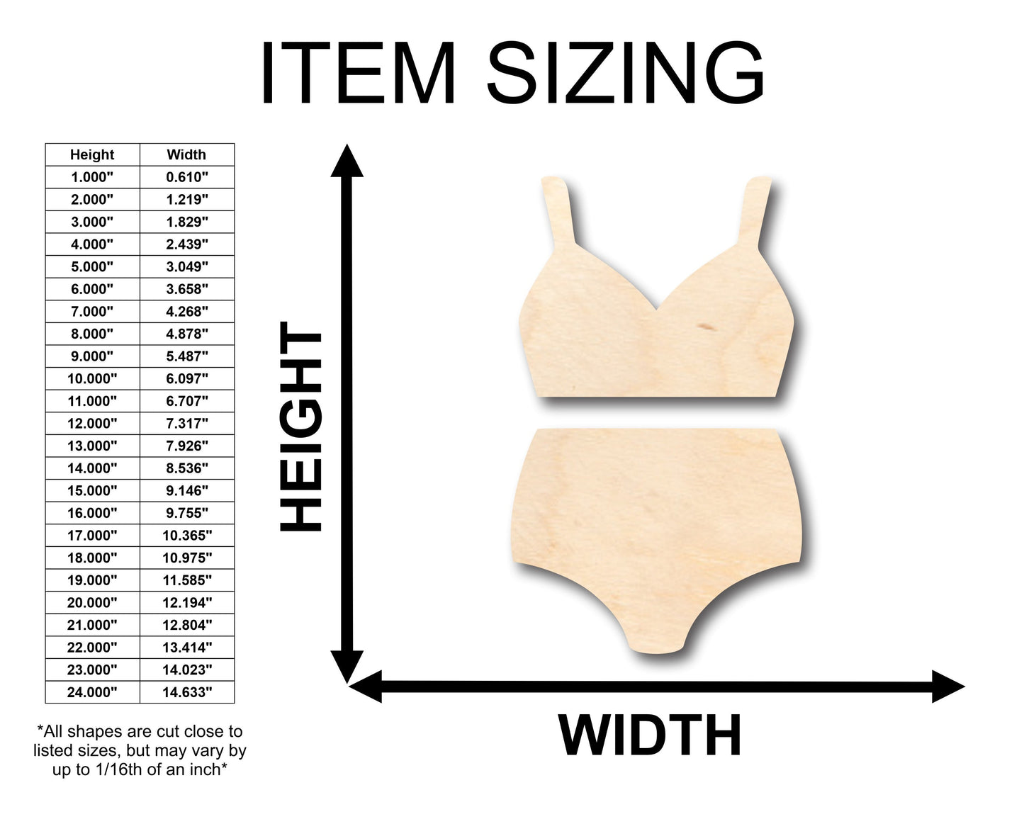Unfinished Wood Swimsuit Bikini Shape - Craft - up to 46" DIY