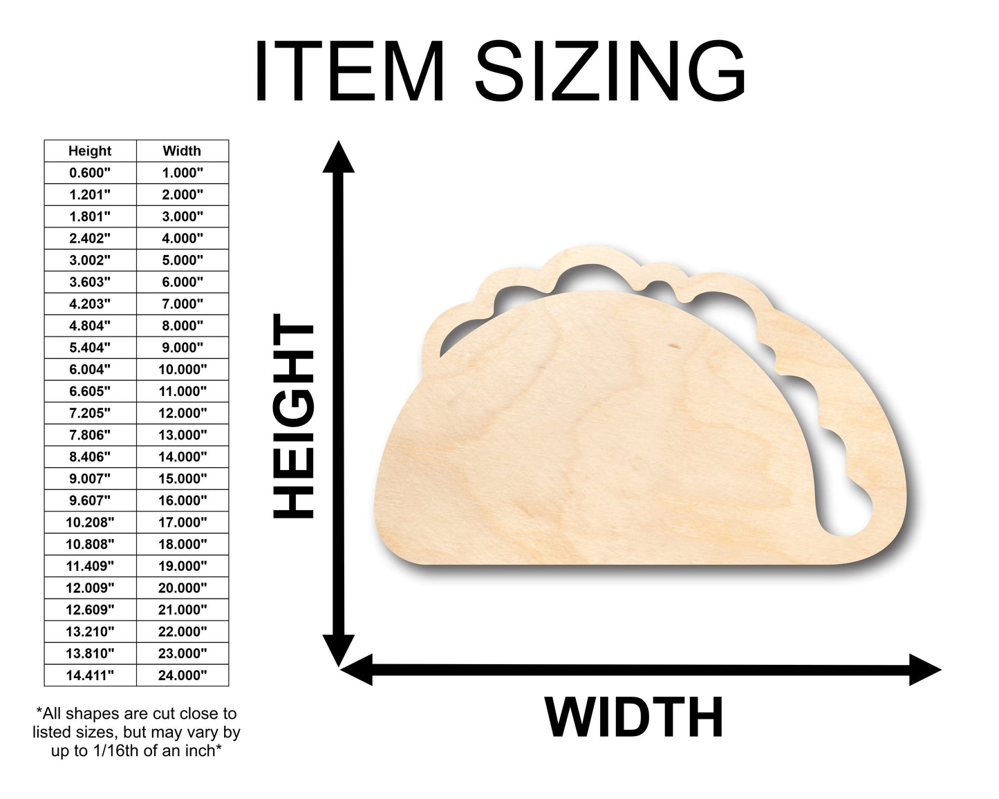 Unfinished Wood Taco Shape - Craft - up to 46" DIY