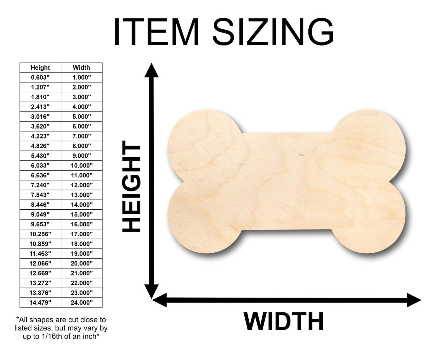 Unfinished Wood Thick Bone Shape - Craft - up to 46" DIY