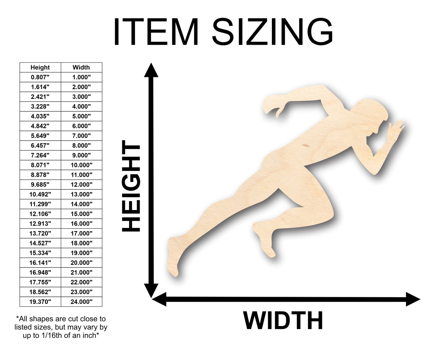 Unfinished Wood Track Sprinter Shape - Craft - up to 46" DIY