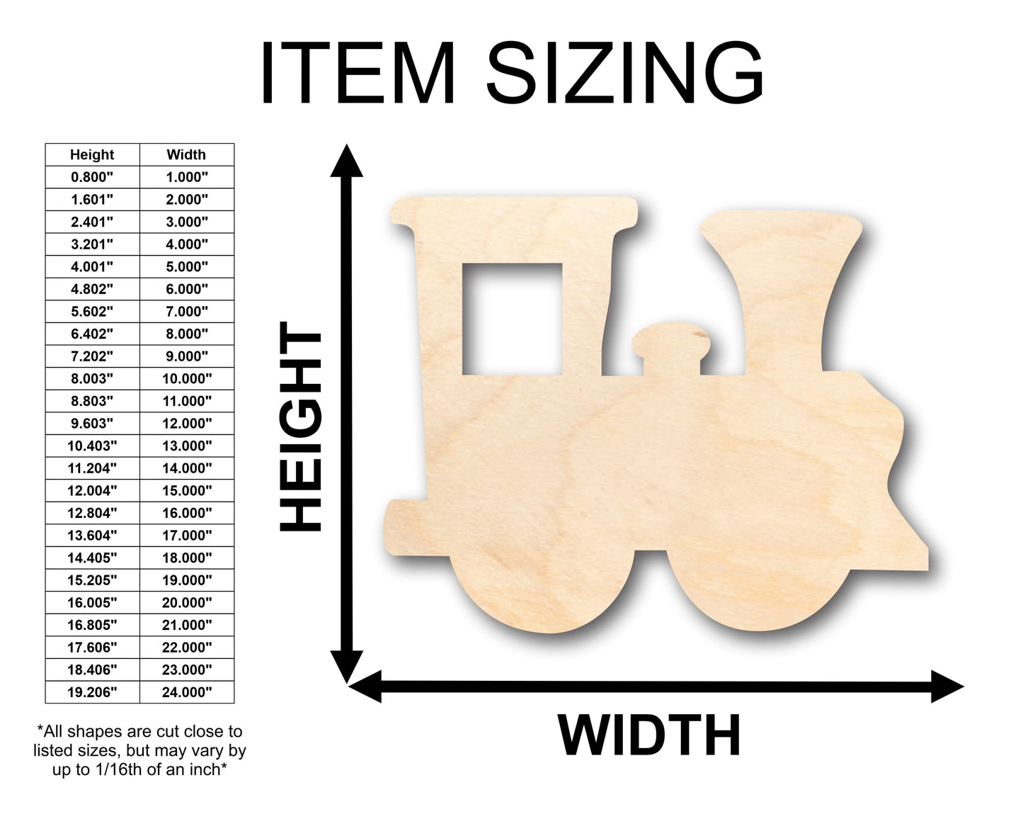 Unfinished Wood Train Locomotive Shape - Craft - up to 46" DIY