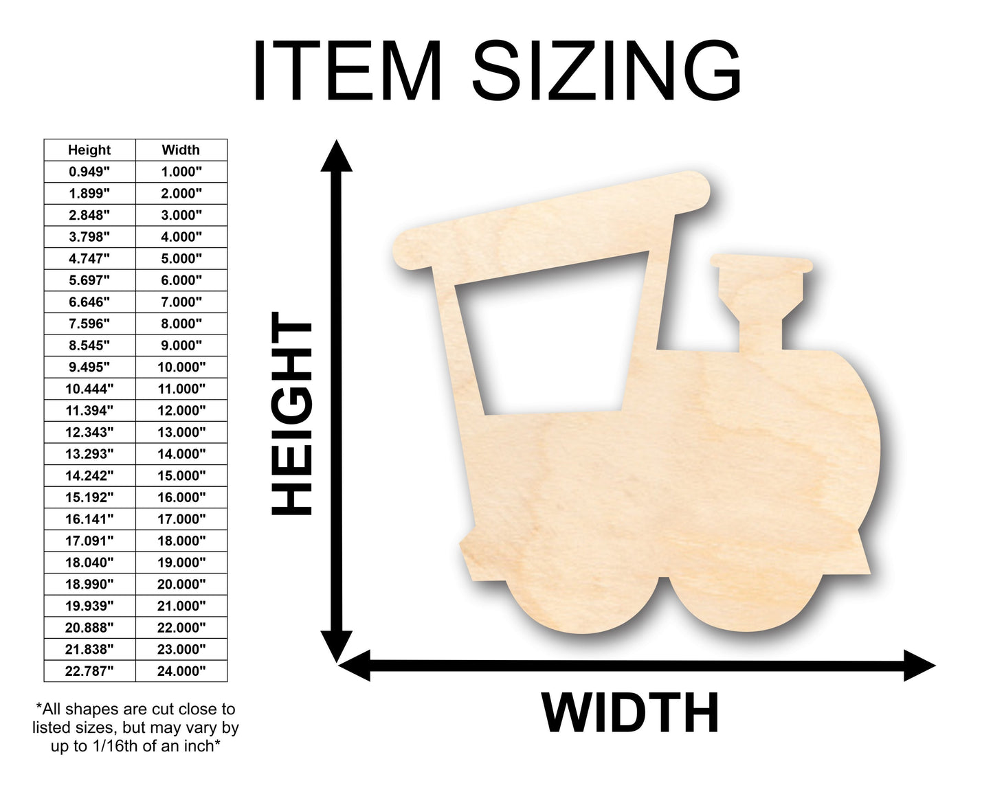 Unfinished Wood Train Locomotive Shape - Craft - up to 46" DIY