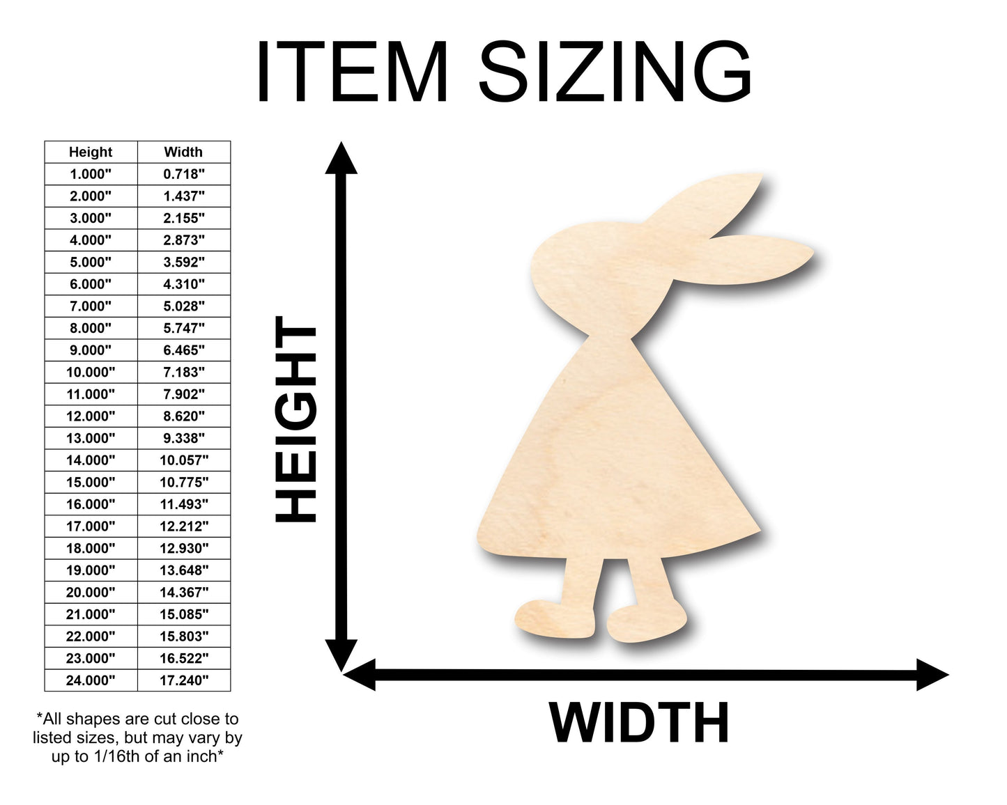 Unfinished Wood Walking Female Rabbit Shape - Craft - up to 46" DIY