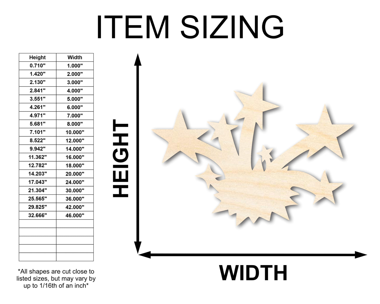 Unfinished Wood Fireworks Shape - Craft - up to 46"